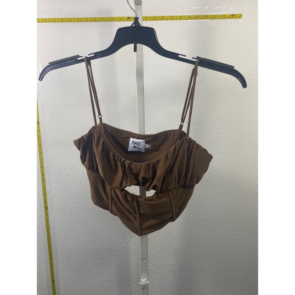 Princess Polly Brown Ruched Cutout Corset Crop Top Adjustable Straps Size US 8
